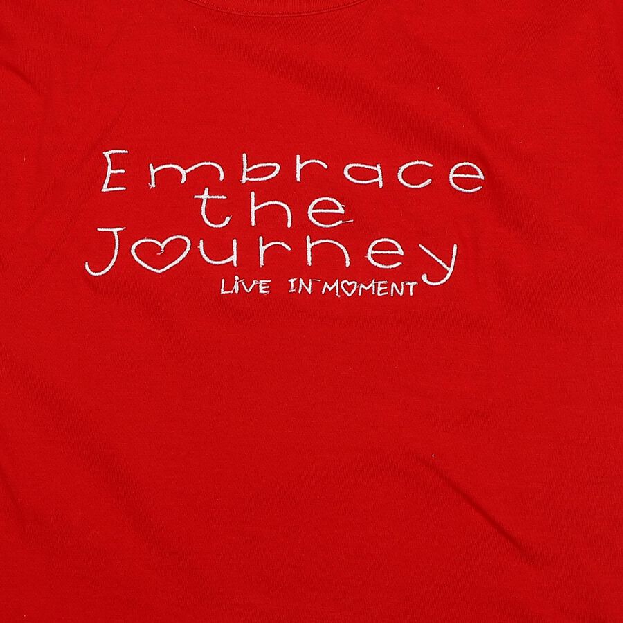 Girls Red Cotton Round Neck Casual T-Shirt, Red, large