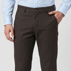 Men's Dark Grey Slim Fit Flat-Front Trousers, Dark Grey, small