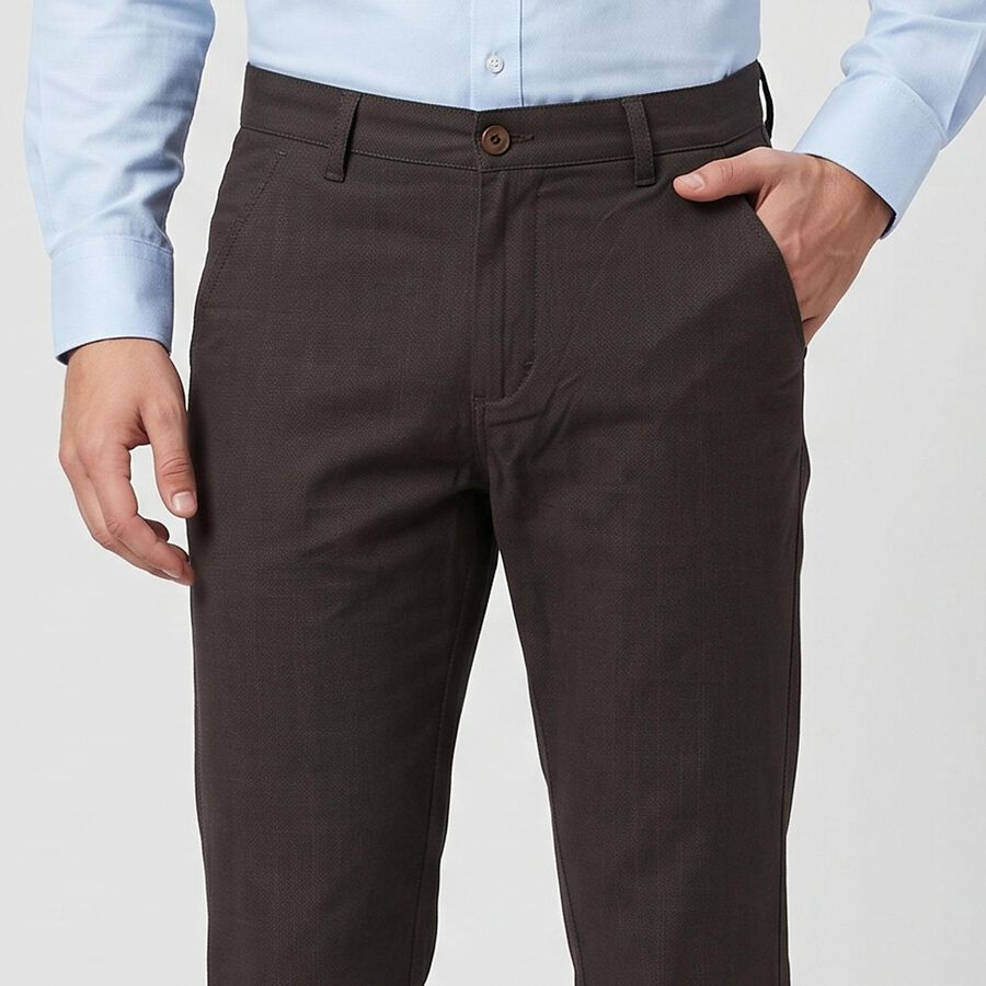 Men's Dark Grey Slim Fit Flat-Front Trousers, Dark Grey, large