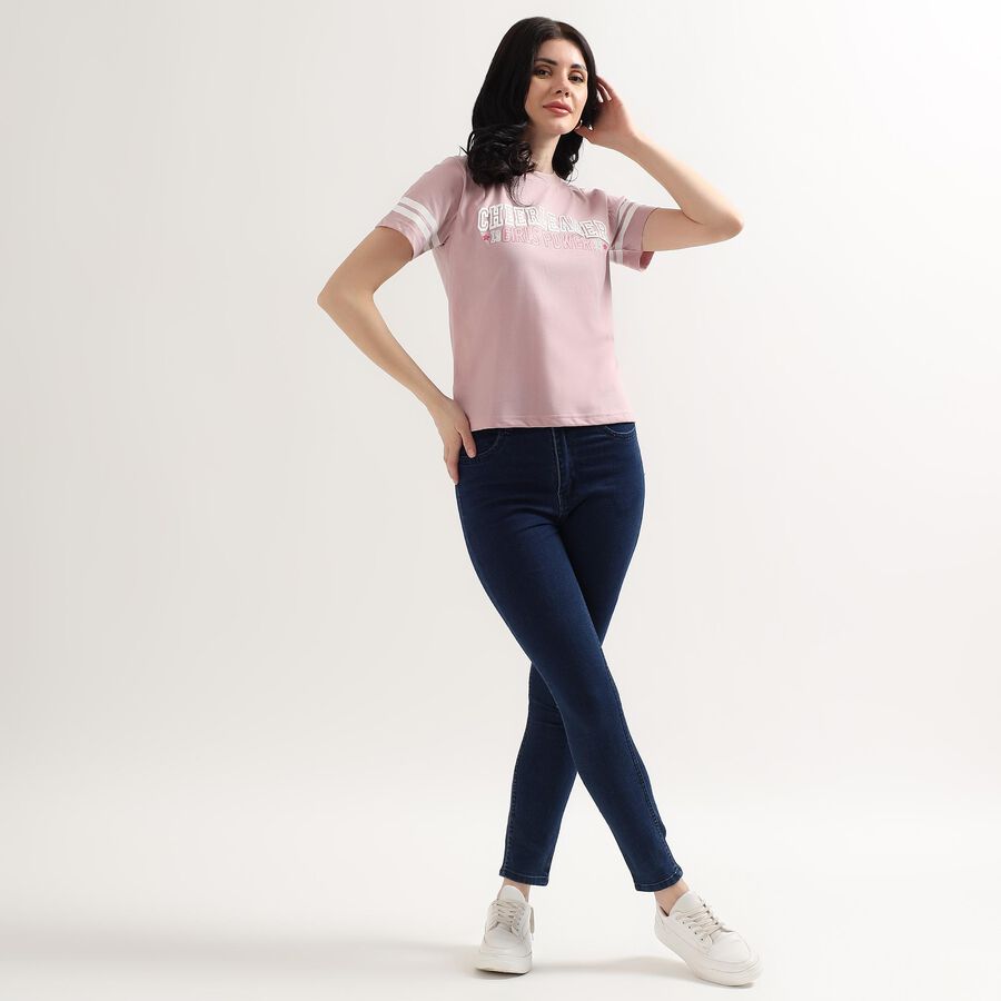 Ladies' 100% Cotton Round Neck T-Shirt, गुलाबी, large image number null