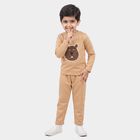 Boys Beige Round Neck Graphic Print Baba Suit, गहरा पीला, small