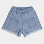 Girls' Light Blue Regular Fit Frayed Hem Denim Shorts, Light Blue, small