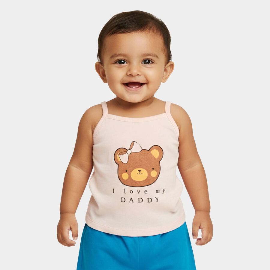 Infants' Pink Cotton Round Neck Casual Vest, Light Pink, large