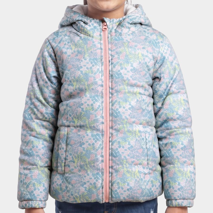 Girls' Light Blue Hooded Puffer Jacket, Light Blue, large