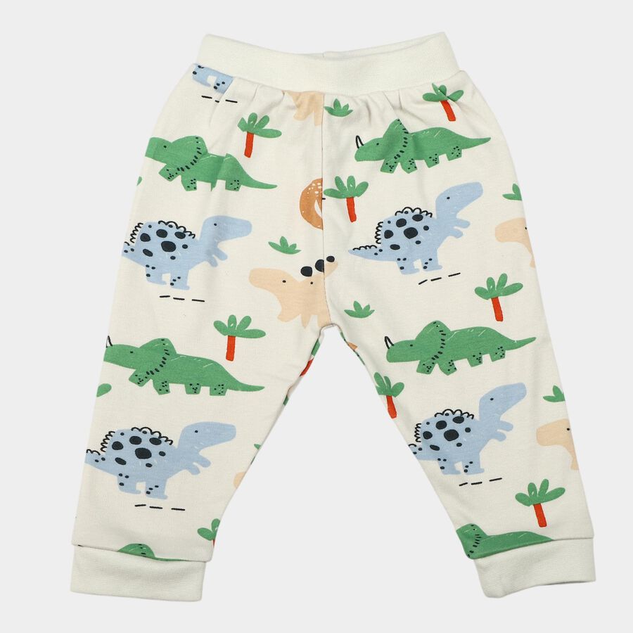 Infants Beige Jogger Fit Dinosaur Printed Cotton Pyjama, गहरा पीला, large