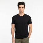 Men's Black Cotton Round Neck Regular T-Shirt, काला, small