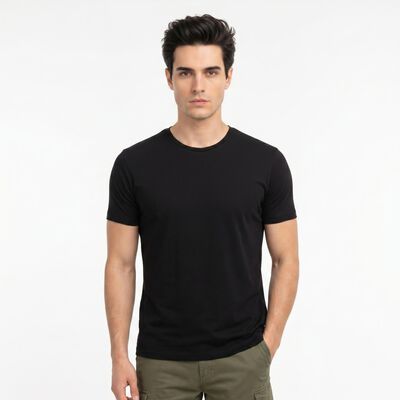 Men's Black Cotton Round Neck Regular T-Shirt