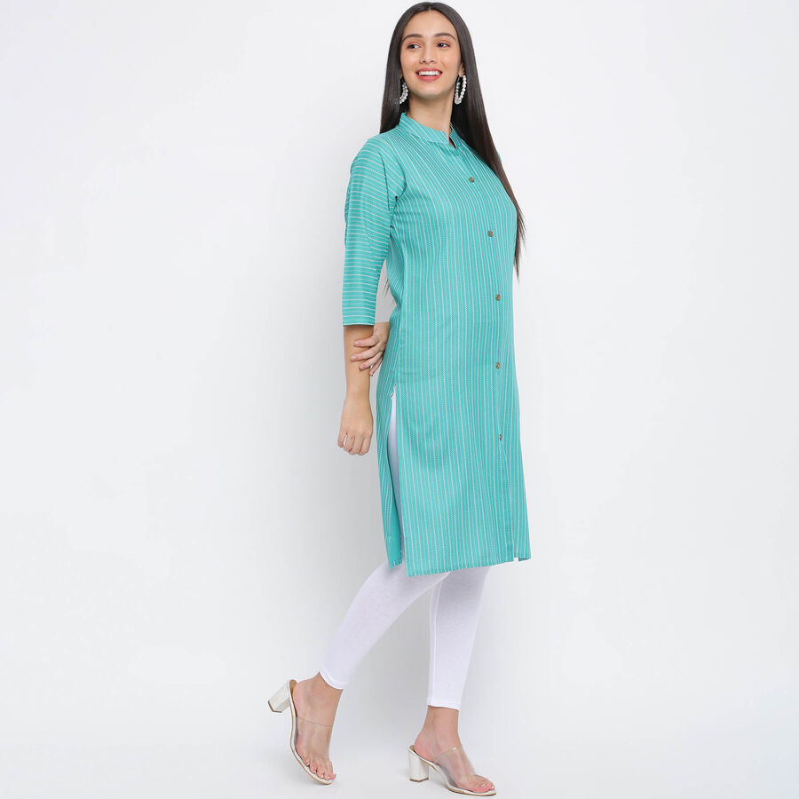 Printed Straight 3/4th Sleeves Kurta, Light Green, large image number null