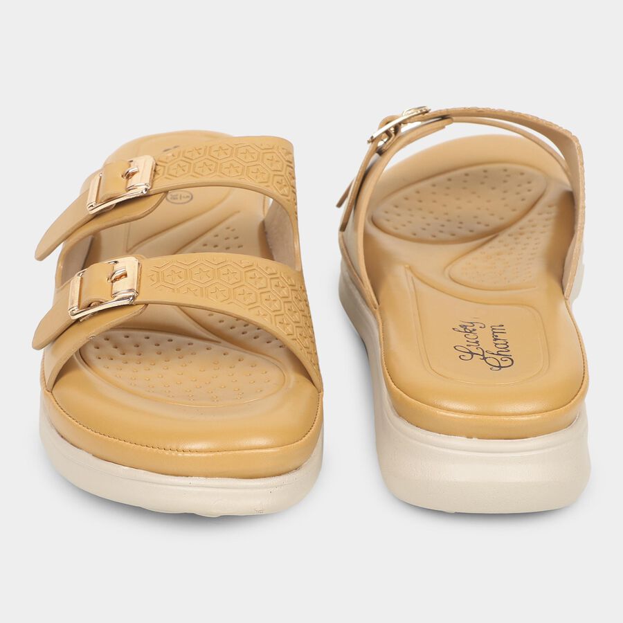 Women Beige Buckle Strap Casual Sandals, Beige, large image number null