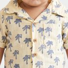 Infants' Cream 100% Cotton Camp Collar Printed Baba Suit, ऑफ व्हाइट, small