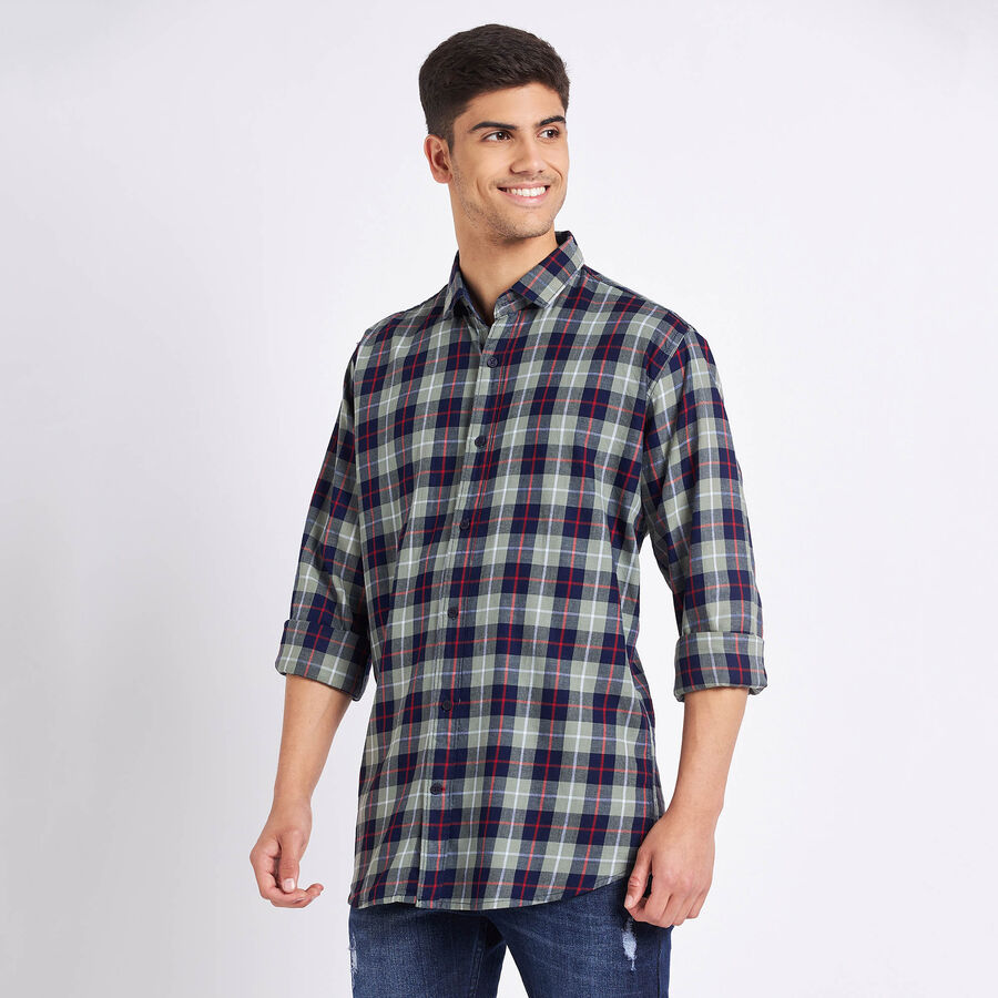 Cotton Checks Casual Shirt, Light Green, large image number null