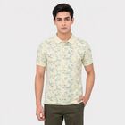 Men's Mint Green Cotton Polo Neck Floral Polo T-Shirt, Light Green, small