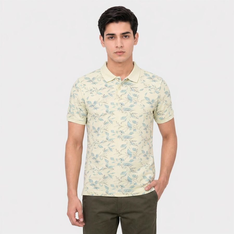 Men's Mint Green Cotton Polo Neck Floral Polo T-Shirt, Light Green, large