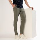 Men's Muted Olive Green Slim Fit Flat-Front Casual Trousers, Light Green, small