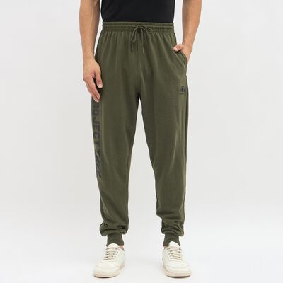 Men's Olive Green Regular Fit Printed Track Pants