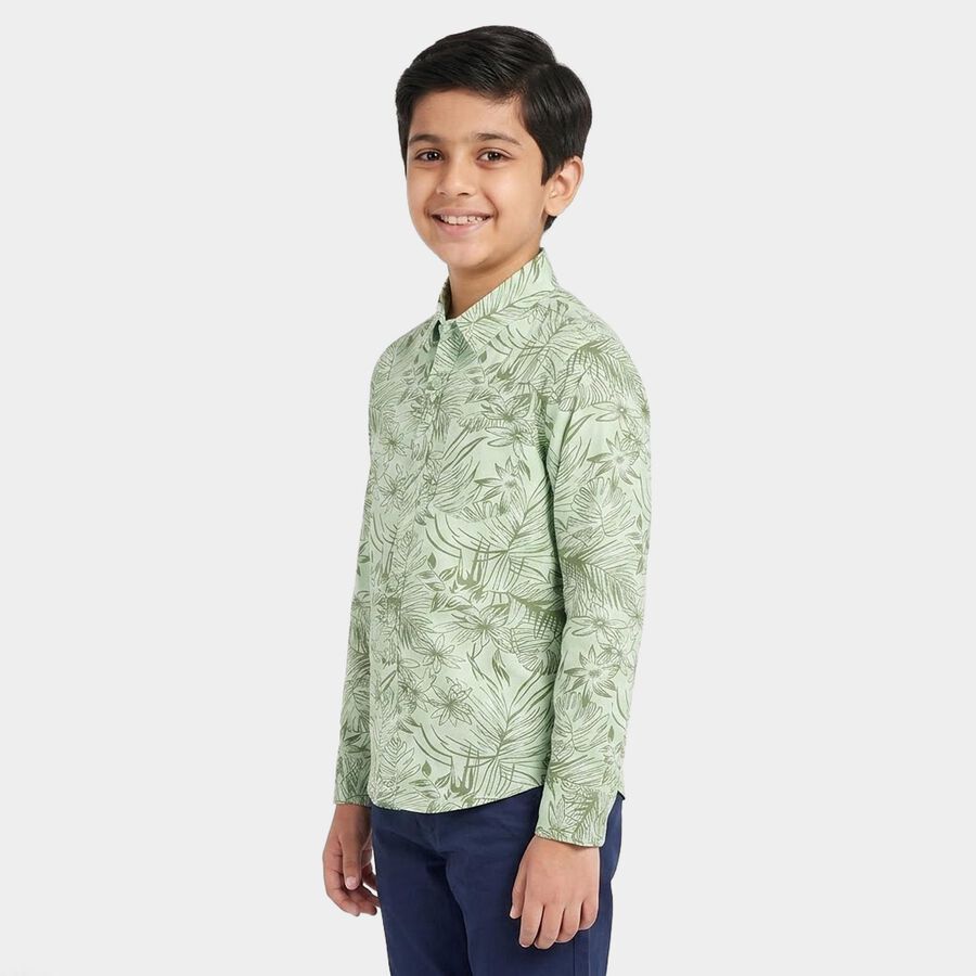 Boys' Mint Green Cotton Long Sleeves Collar Shirt, Light Green, large