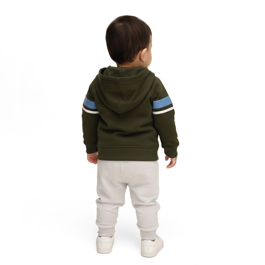 Infants' Olive Hoodie Cuff Sleeve Printed Baba Suit, ओलिव, large image number null