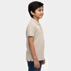 Boys' Beige Round Neck Casual T-Shirt, गहरा पीला, small