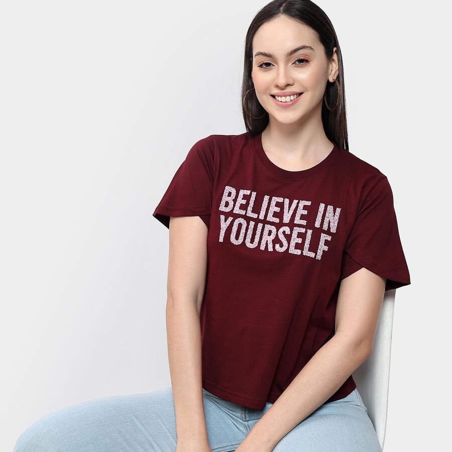 Ladies' 100% Cotton Round Neck T-Shirt , Wine, large image number null