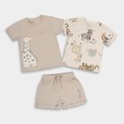 Infants' Beige Cotton Round Neck Animal Print Baba Suit, Beige, small