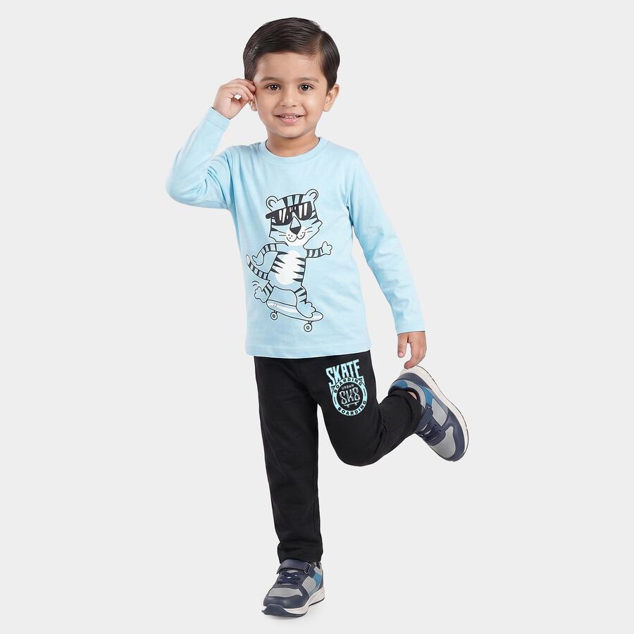 Boys Light Blue Round Neck Graphic Print Baba Suit, Light Blue, large