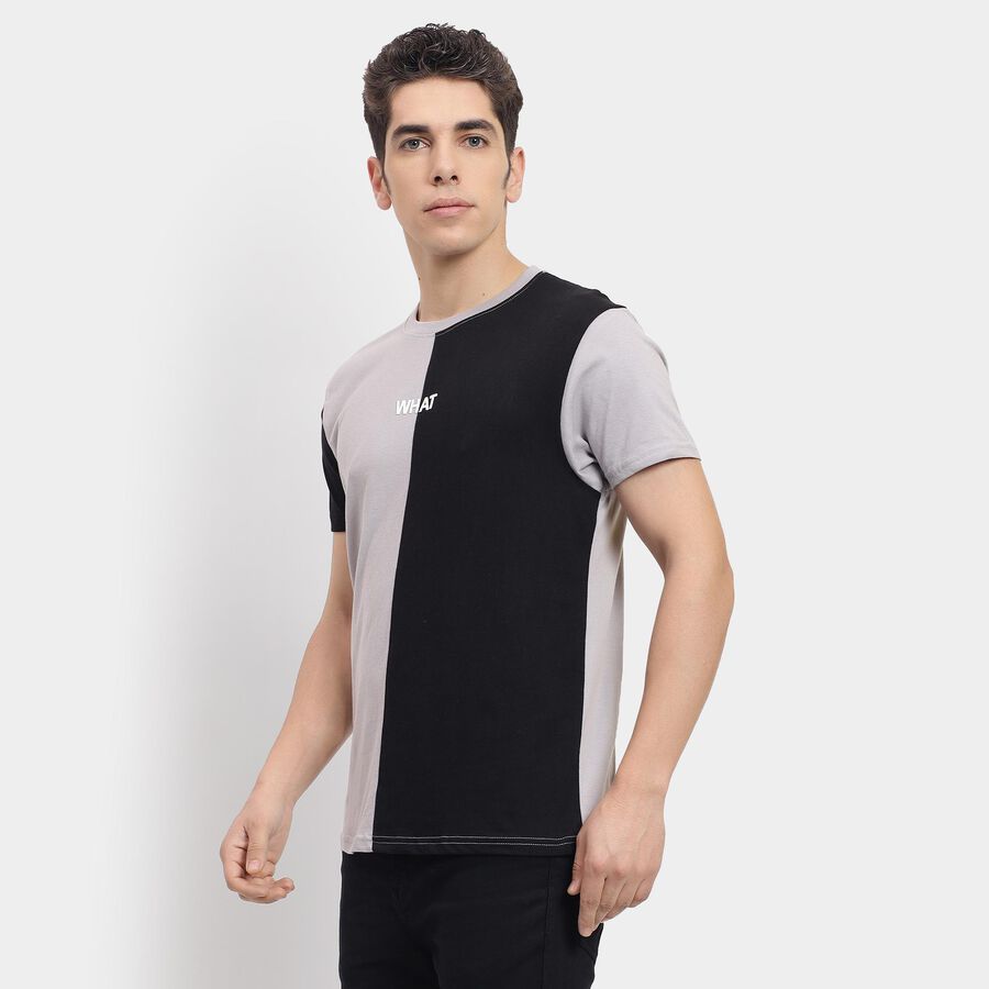 Men's 100% Cotton Round Neck Half Sleeves T-Shirt , हल्का ग्रे, large