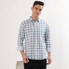 Men's Light Blue and White Cotton Spread Collar Casual Shirt, Light Blue, small image number null