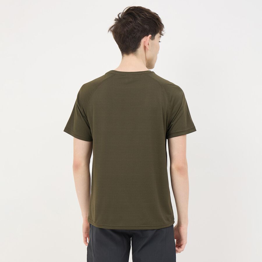 Men's Olive Crew Neck Athleisure T-Shirt, ओलिव, large
