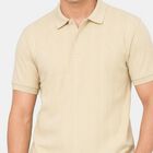 Men's Beige Polo Neck Solid T-Shirt, गहरा पीला, small
