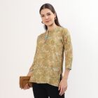 Women's Muted Mustard Yellow Mandarin Collar Floral Printed Kurti, पीला, small image number null
