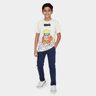 Boys' White Cotton Round Neck Casual T-Shirt, ऑफ व्हाइट, small