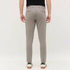 Men's Muted Grey Slim Fit Flat-Front Casual Trousers, हल्का ग्रे, small