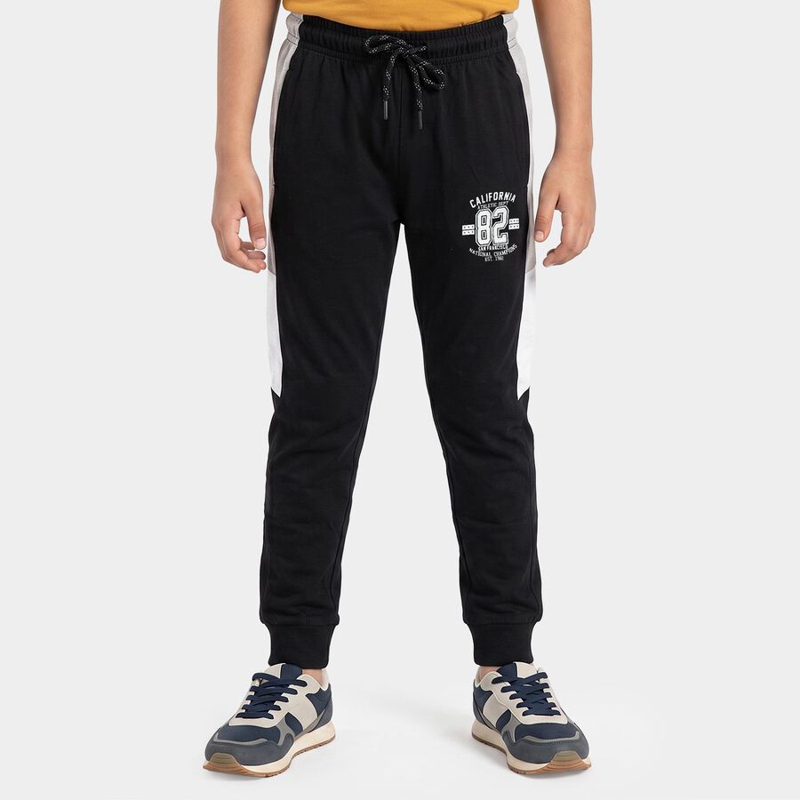 Boys' Black Jogger Fit Graphic Printed Pyjama, काला, large