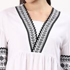Women's Snow White Embroidered V Neck Bohemian Shirt, White, small