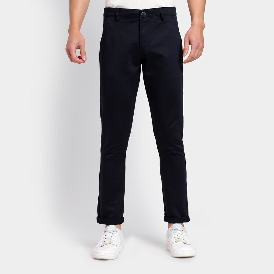 Men's Slim Fit Casual Trousers , काला, large image number null