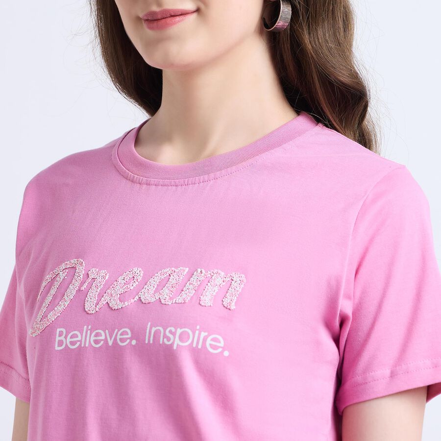 Ladies' 100% Cotton Round Neck T-Shirt , बैंगनी, large image number null