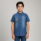 Boys' Denim Blue Half Sleeve Classic Collar Casual Shirt, मध्यम नीला, small image number null