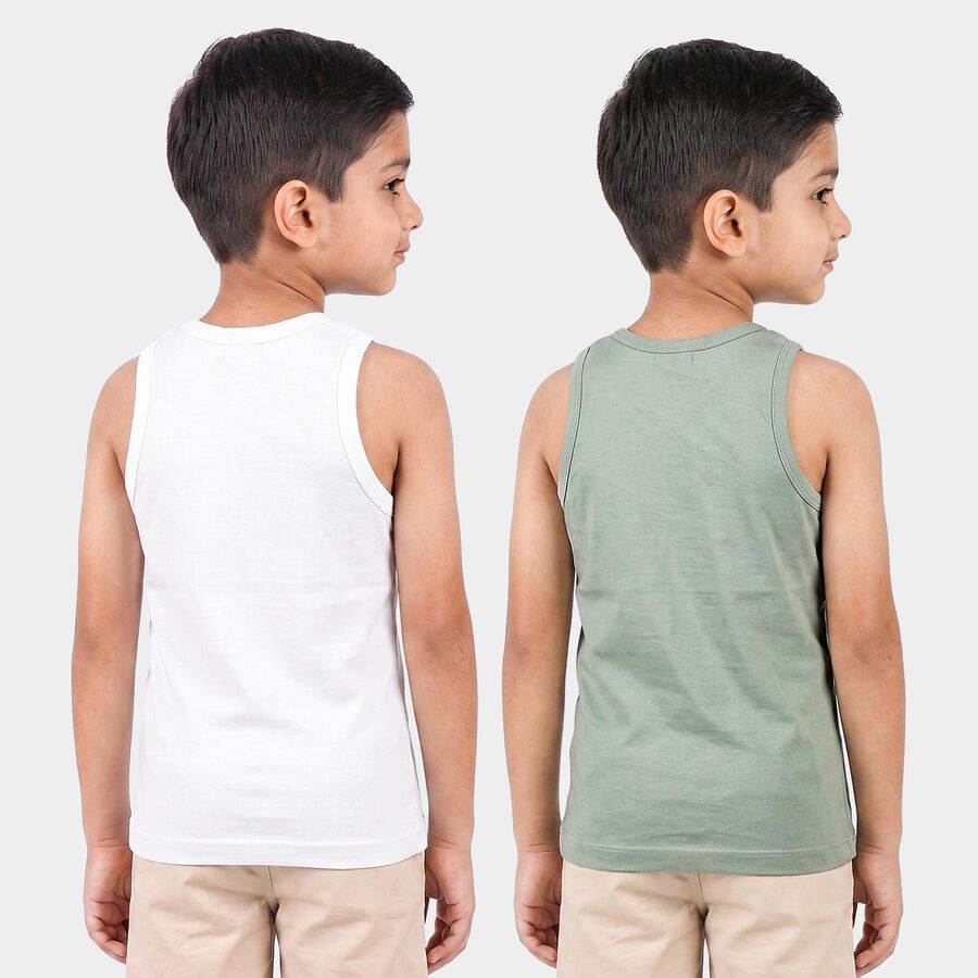 Boys Green Cotton Round Neck Vest, Light Green, large