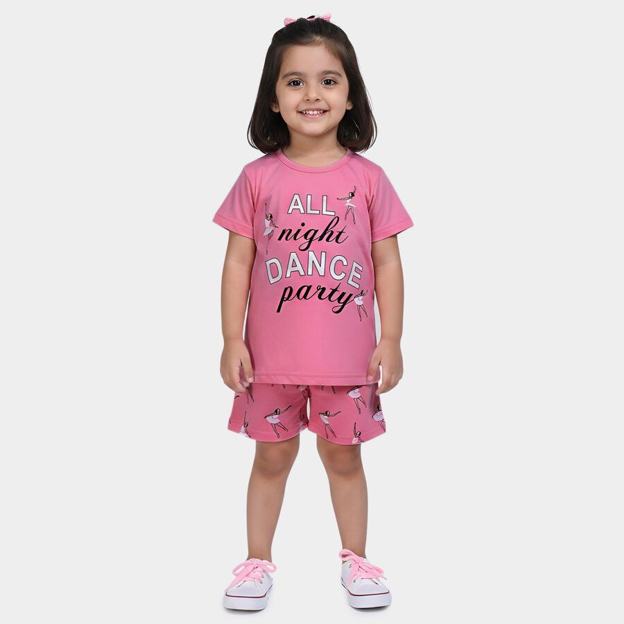 Girls Light Pink Night Suit, हल्का गुलाबी, large