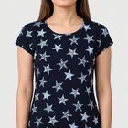 Women's Navy Blue Round Neck T-Shirt Style Nighty, नेवी ब्लू, small