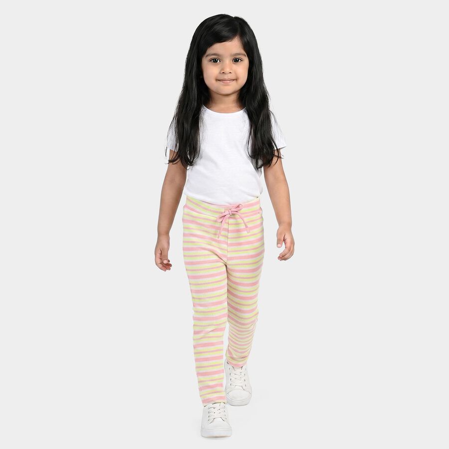 Girls' Yellow Straight Fit Striped Pyjama, पीला, large