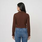 Women's Brown Collared Neck Crop Top, भूरा, small