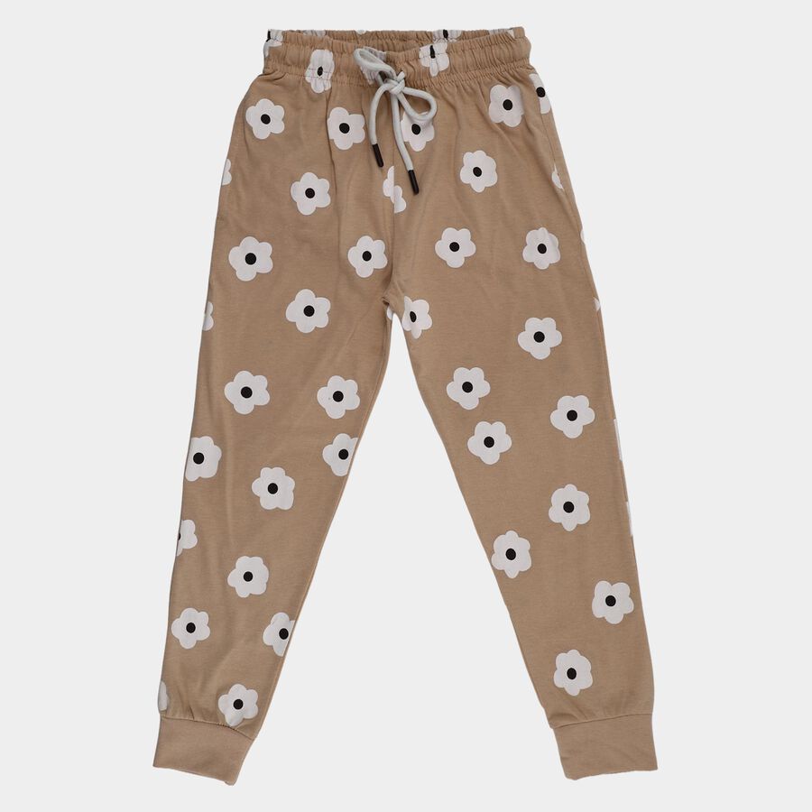 Girls' Beige Regular Fit Printed Pyjama, Beige, large