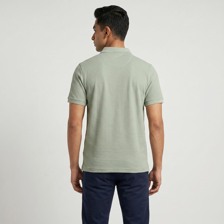 Men's Sage Green Polo Neck Solid Polo T-Shirt, हल्का हरा, large