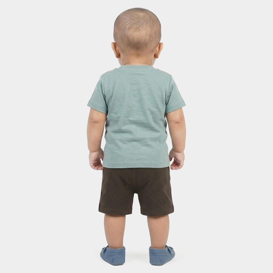 Infants' Light Blue 100% Cotton Round Neck Graphic Print Baba Suit, टील ब्लू, large