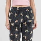 Women's Dark Grey Straight Fit Teddy Printed Lounge Pyjama, गहरा ग्रे, small