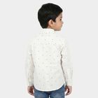 Boys White Geometric Spread Collar Regular Fit Shirt, White, small