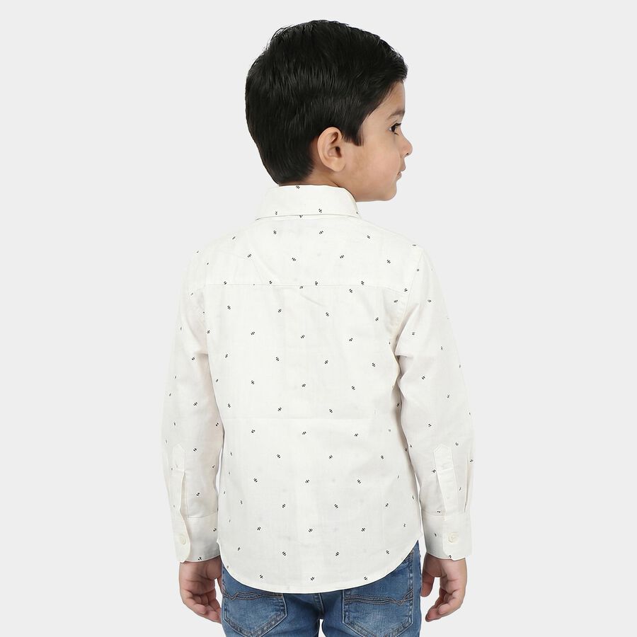 Boys White Geometric Spread Collar Regular Fit Shirt, White, large