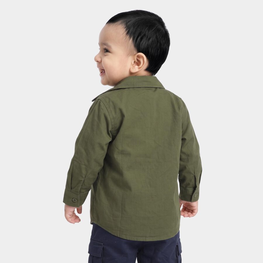 Infants' Olive Green Cotton Regular Fit Shirt, Olive, large