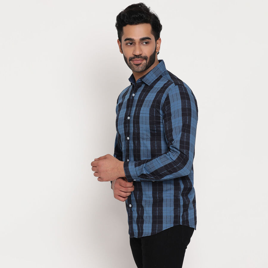 Cotton Checks Casual Shirt, Mid Blue, large image number null